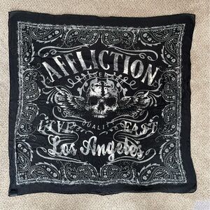 Affliction Skull Motif Black and Gray bandana style Scarf